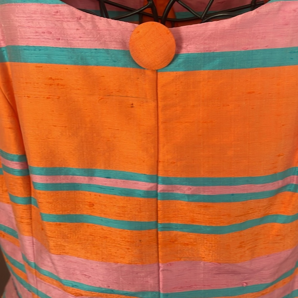 - Pia Rucci Silk Dress Stripe Short Sleeve Drop waist Size 14 - Picture 2 of 11